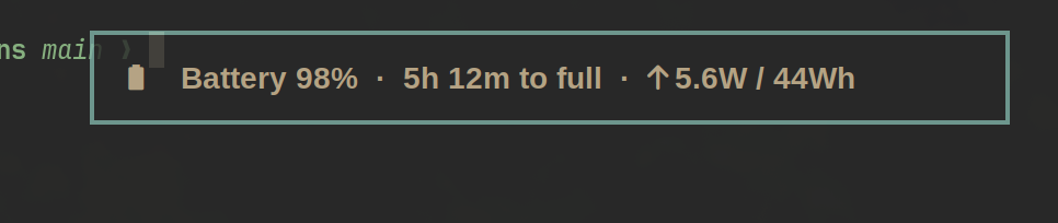 Waybar tooltip before fix, showing '5h 12m to full' for a battery almost done charging.